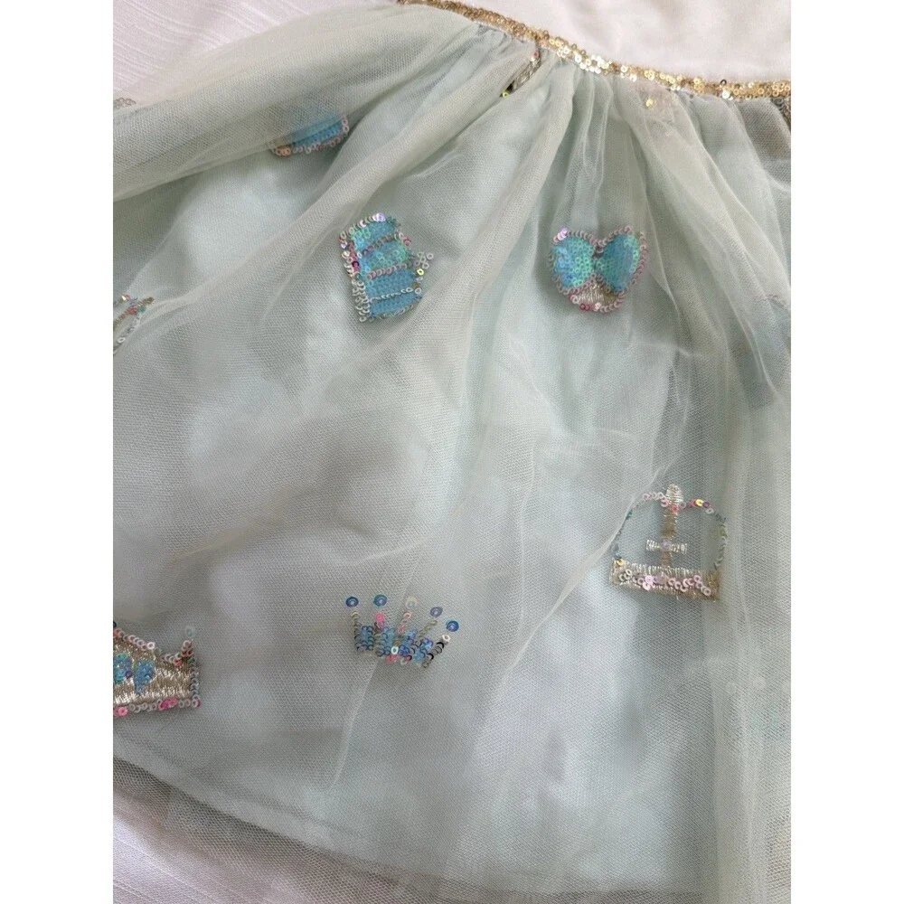 Zunie Girls Crown Sequin Sleeveless Tulle Dress In Cream & Mint Green Sz 6 New